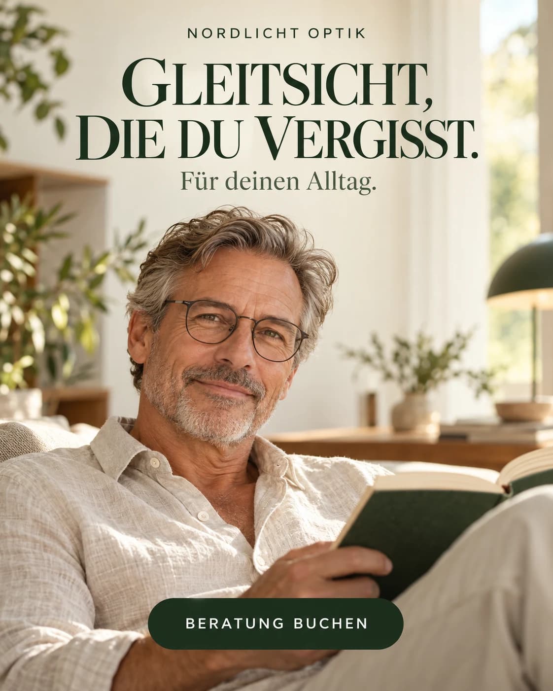 Nordlicht Optik: Gleitsicht für deinen Alltag – Mann mit Brille und Buch